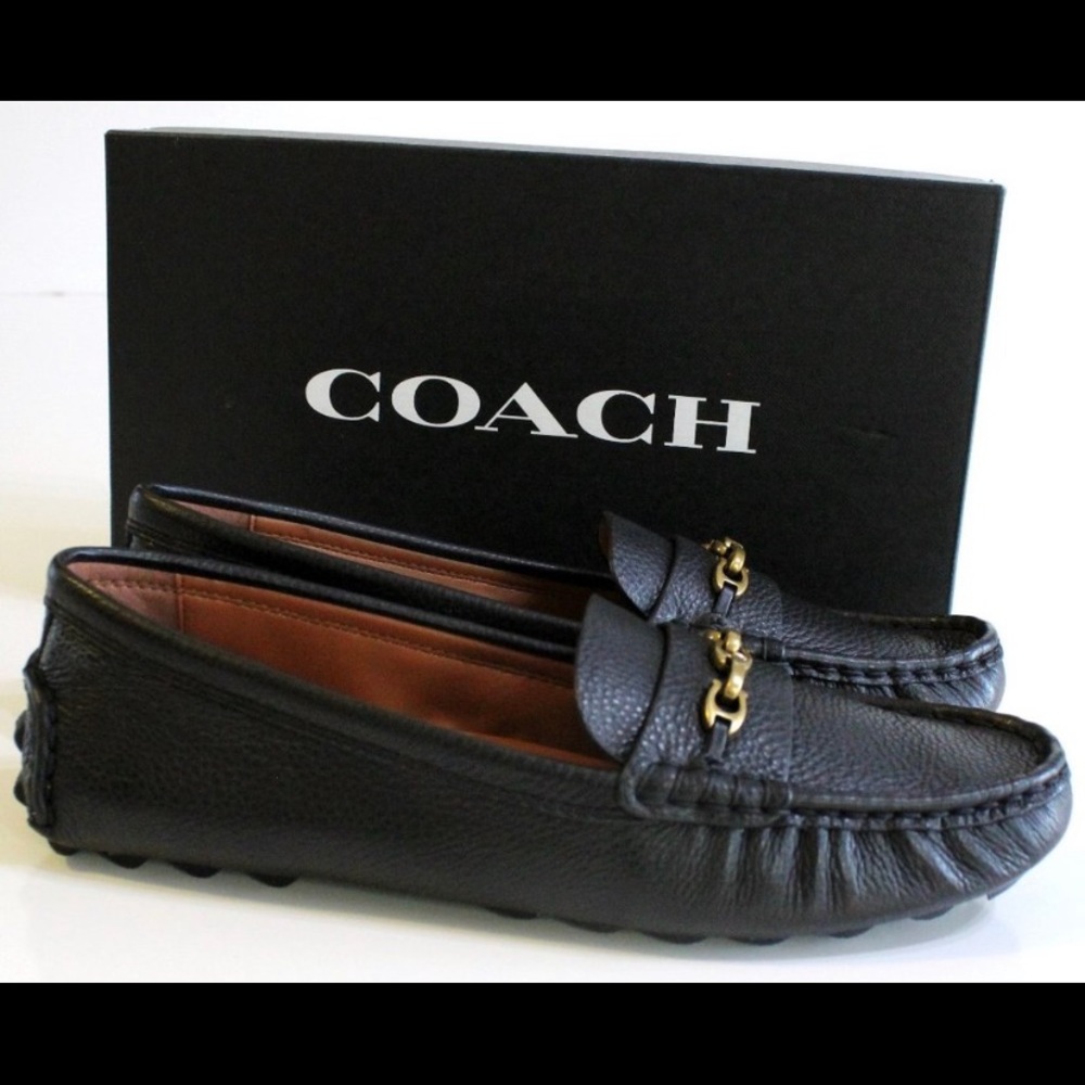 Coach Crosby Driver Black Pebbled Leather Loafers